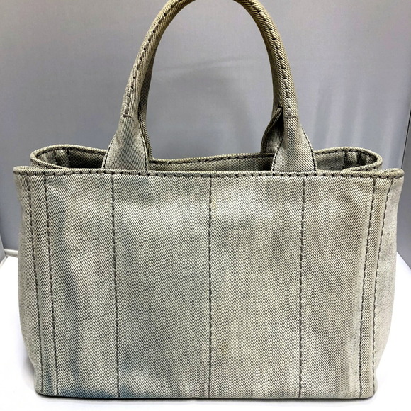 PRADA Prada Mini Canapa 2WAY Handbag Denim White Tote Bag Logo Triangle Plate... - Picture 2 of 10